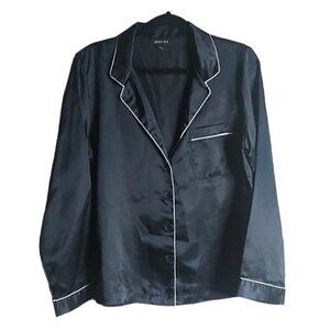 JESSICA Black & White Cobtrast Piping Satin Top Size M